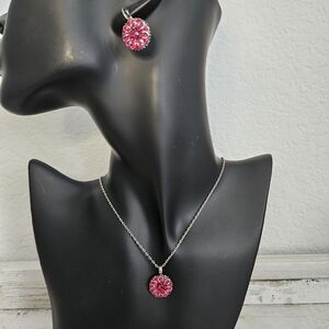 Mariana Pink Silver Crystal Guardian Angel Jewelry Set Necklace and earrings.